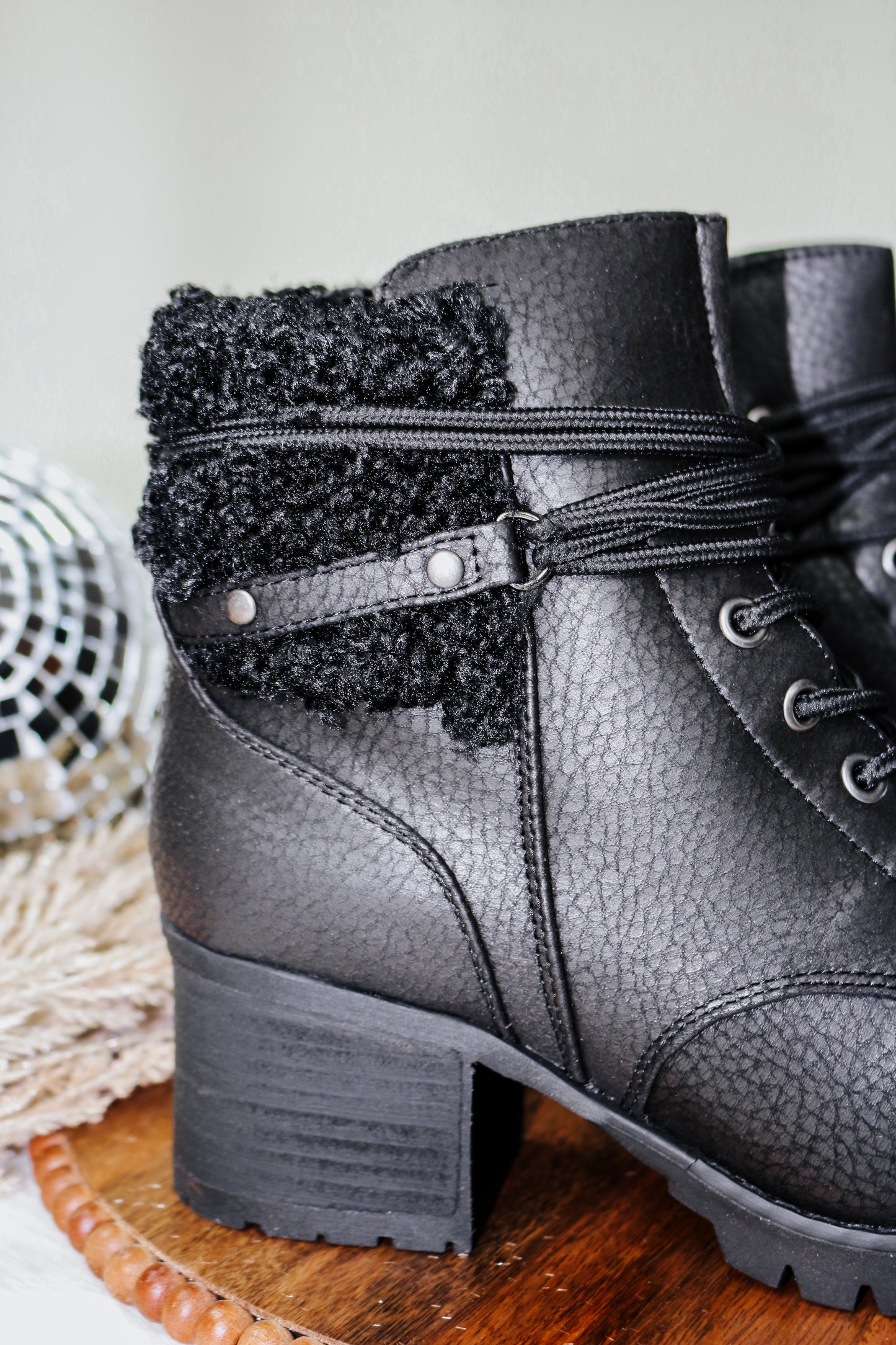 Olivia Black Leather Combat Booties