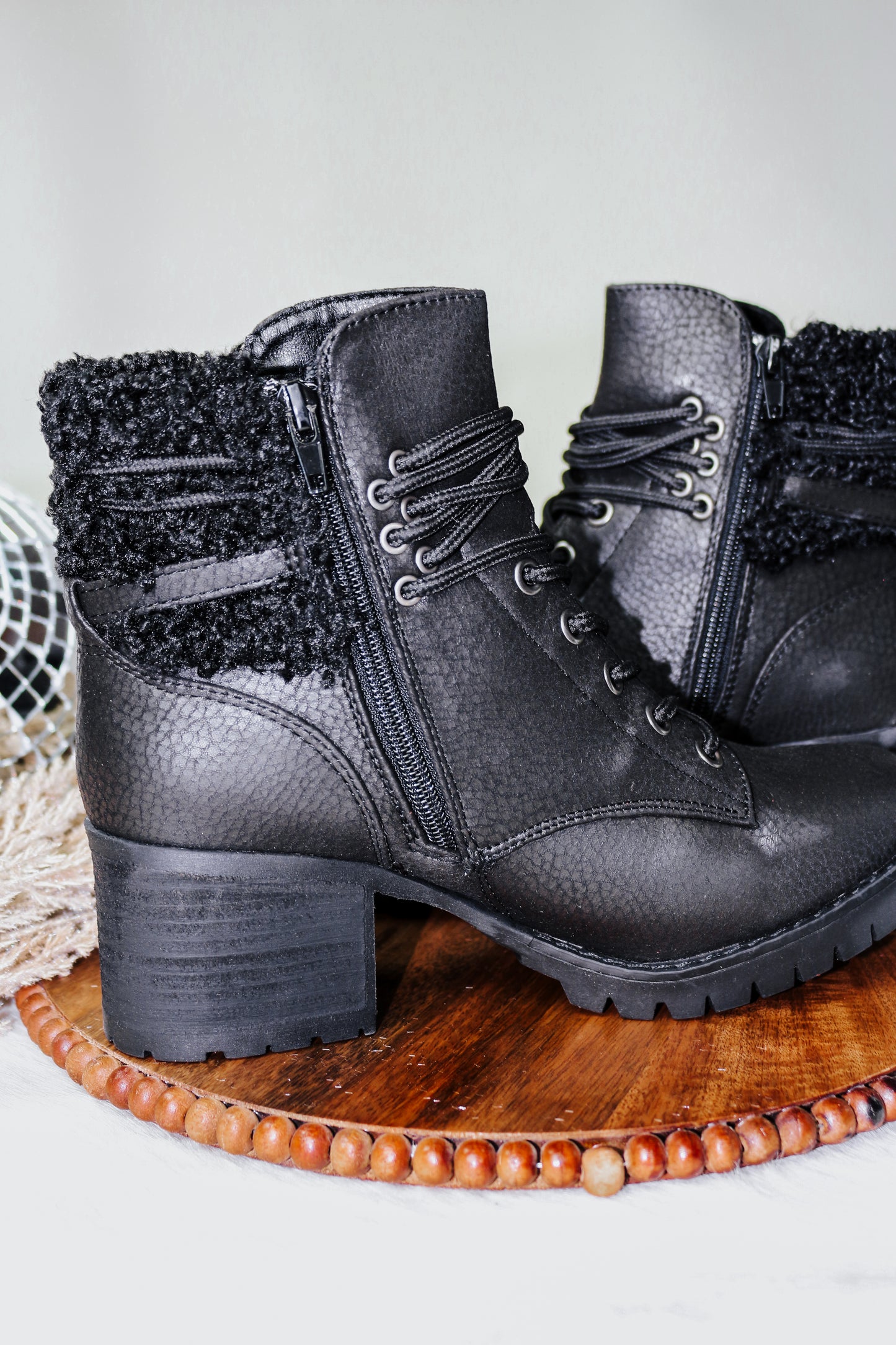 Olivia Black Leather Combat Booties