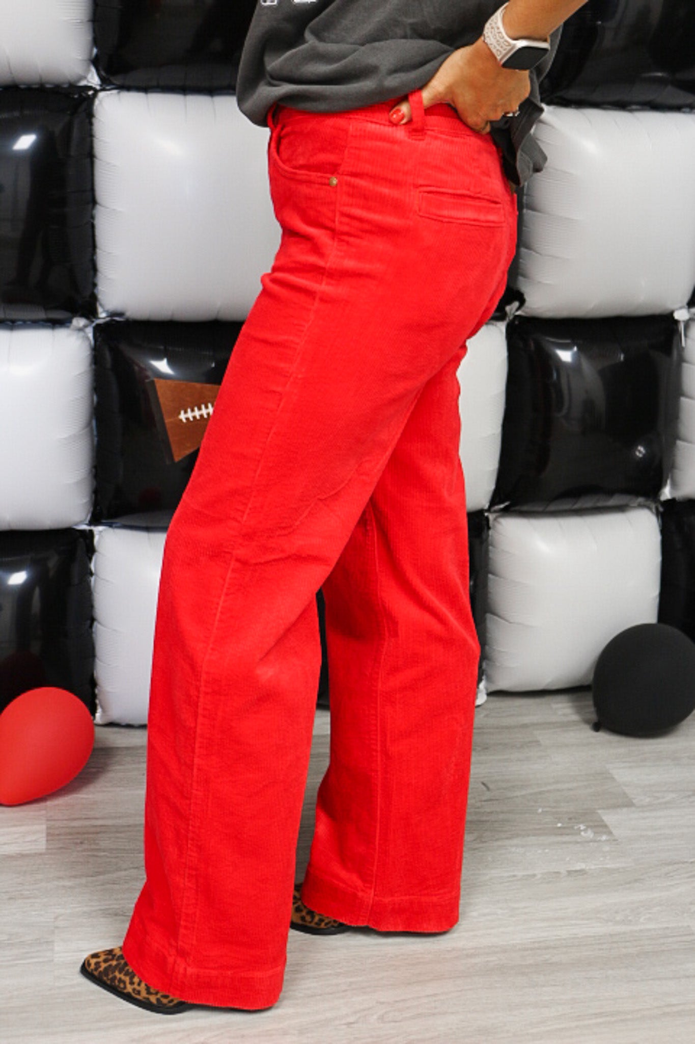 Women's Ruby Red High Waisted Corduroy Wide Leg Jean Judy Blue