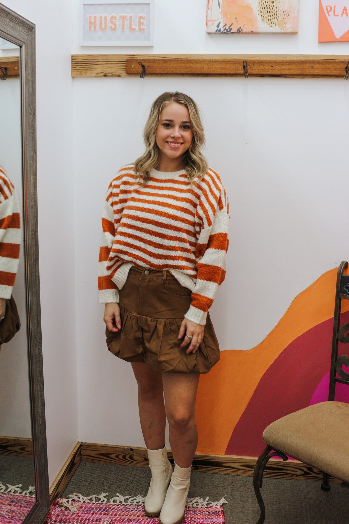 Tell Me The News Rust Stripe Sweater