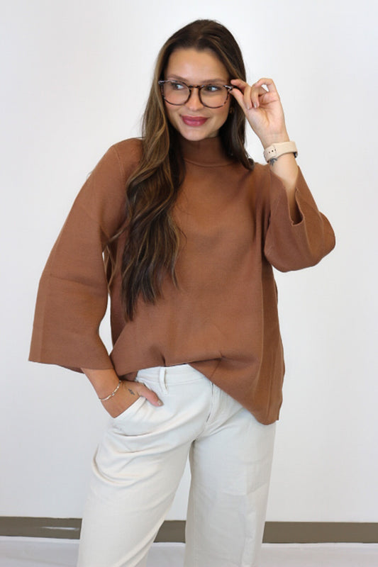 Come Around Mocha Mock Neck Sweater