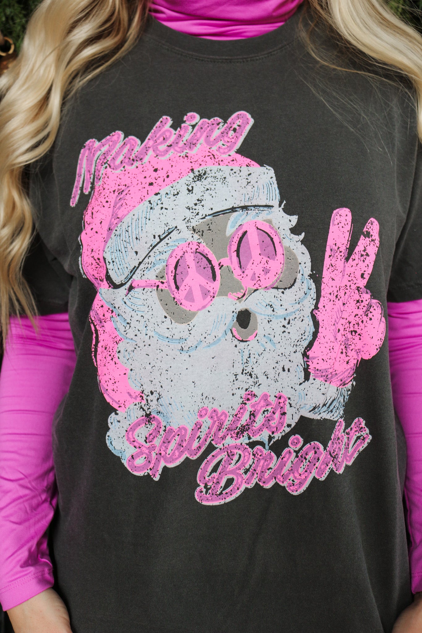 Peace Santa Grey Pink Graphic Tee