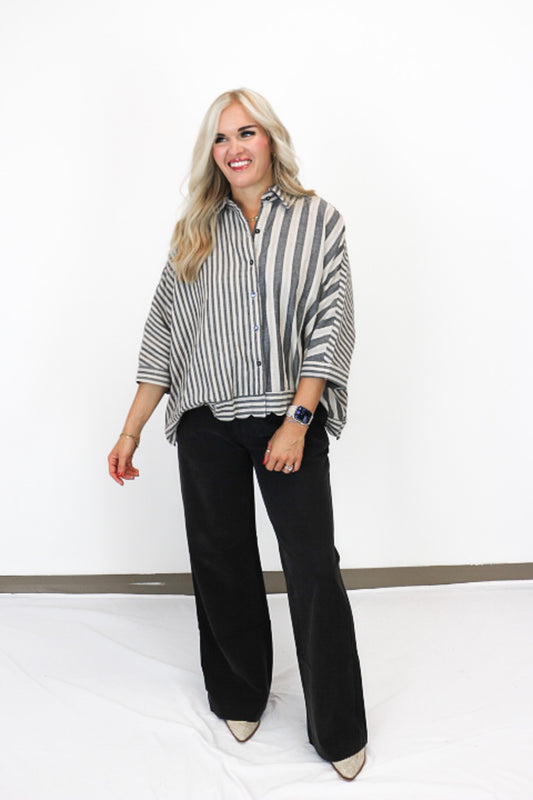 Old Time Sake Black Stripe Blouse