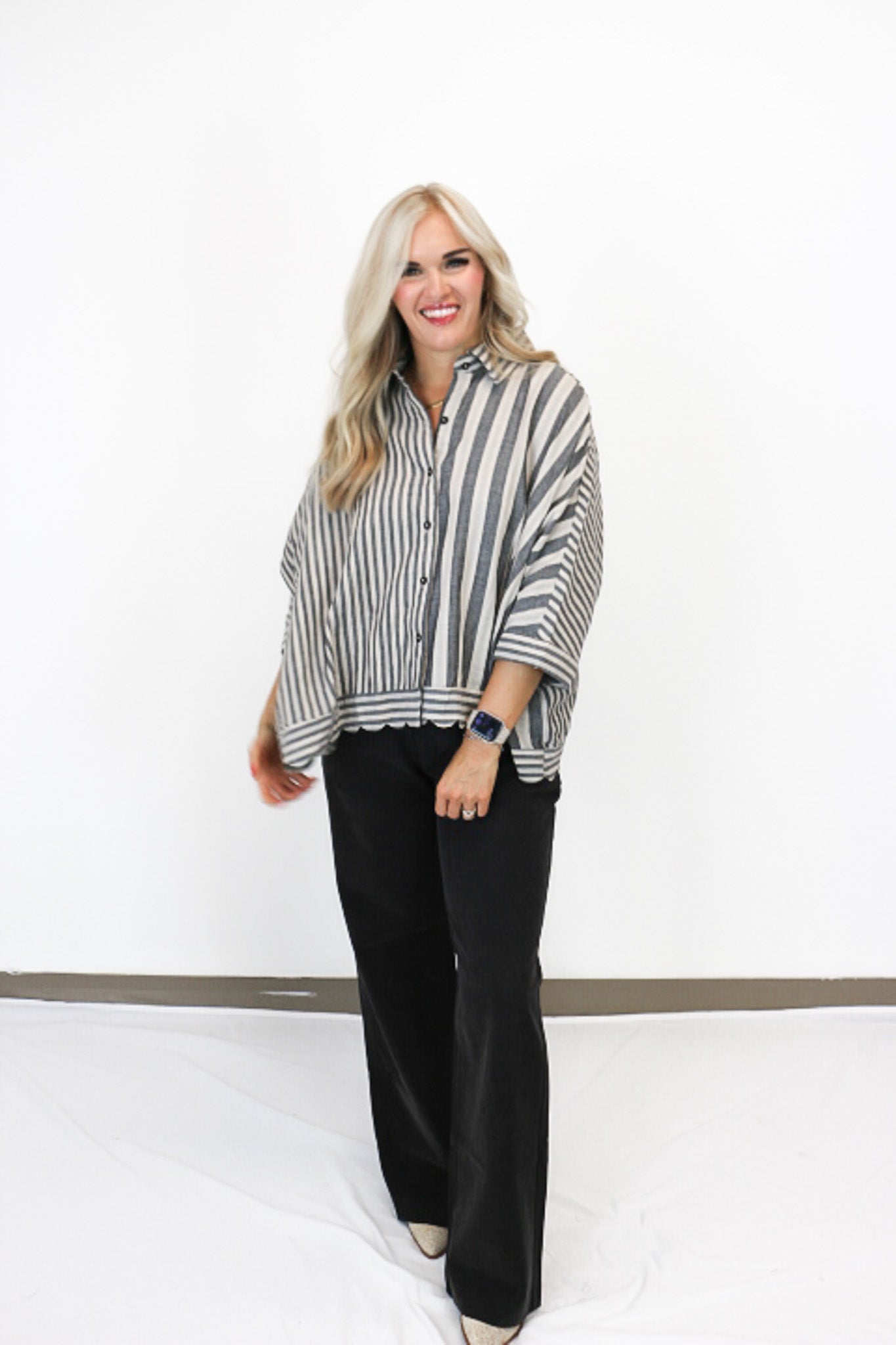 Old Time Sake Black Stripe Blouse