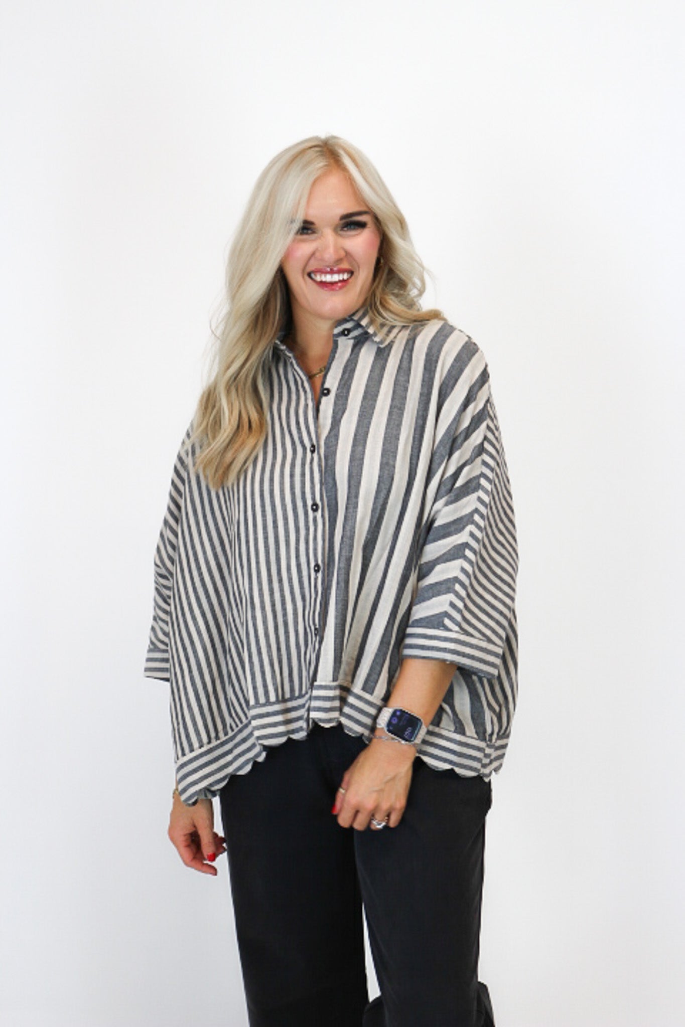 Old Time Sake Black Stripe Blouse