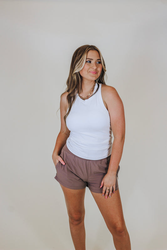 Let's Run Errands Taupe Athletic Shorts