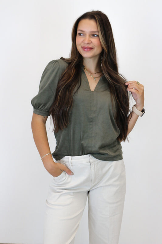 City Sleek Kalia Green Suede Blouse