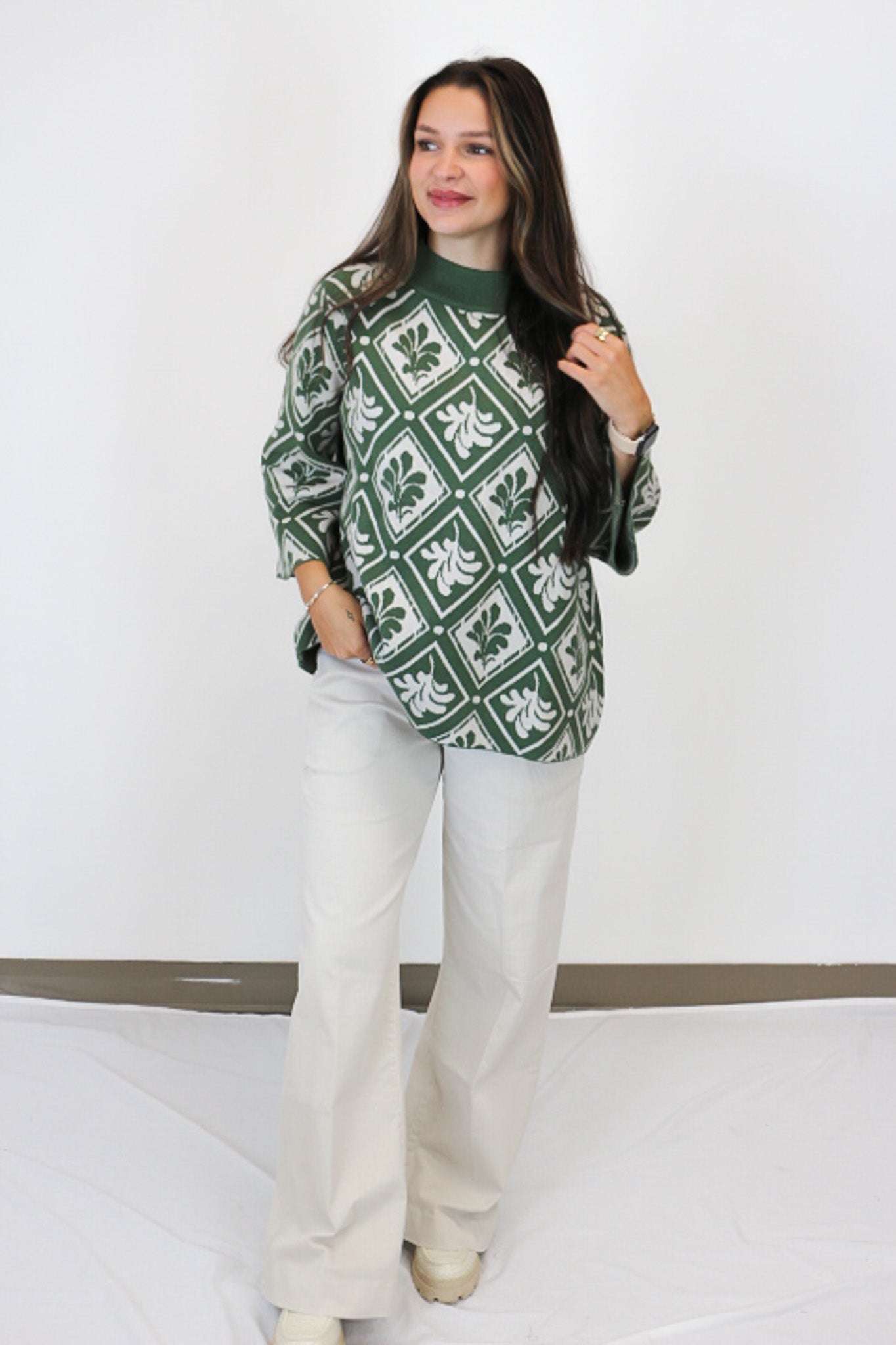 As It Happens Green Mock Neck Sweater