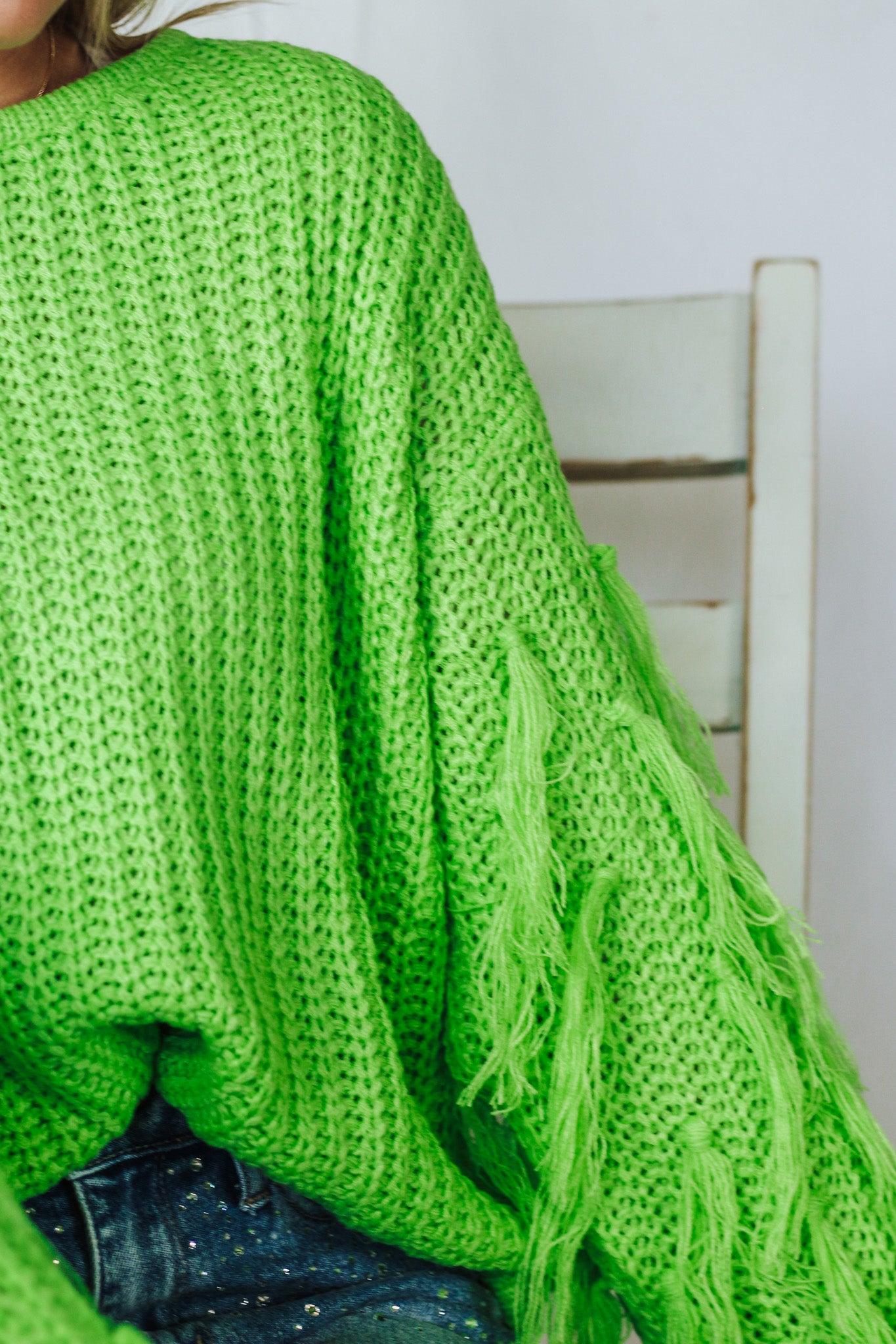 Through The Fringe Lime Sweater