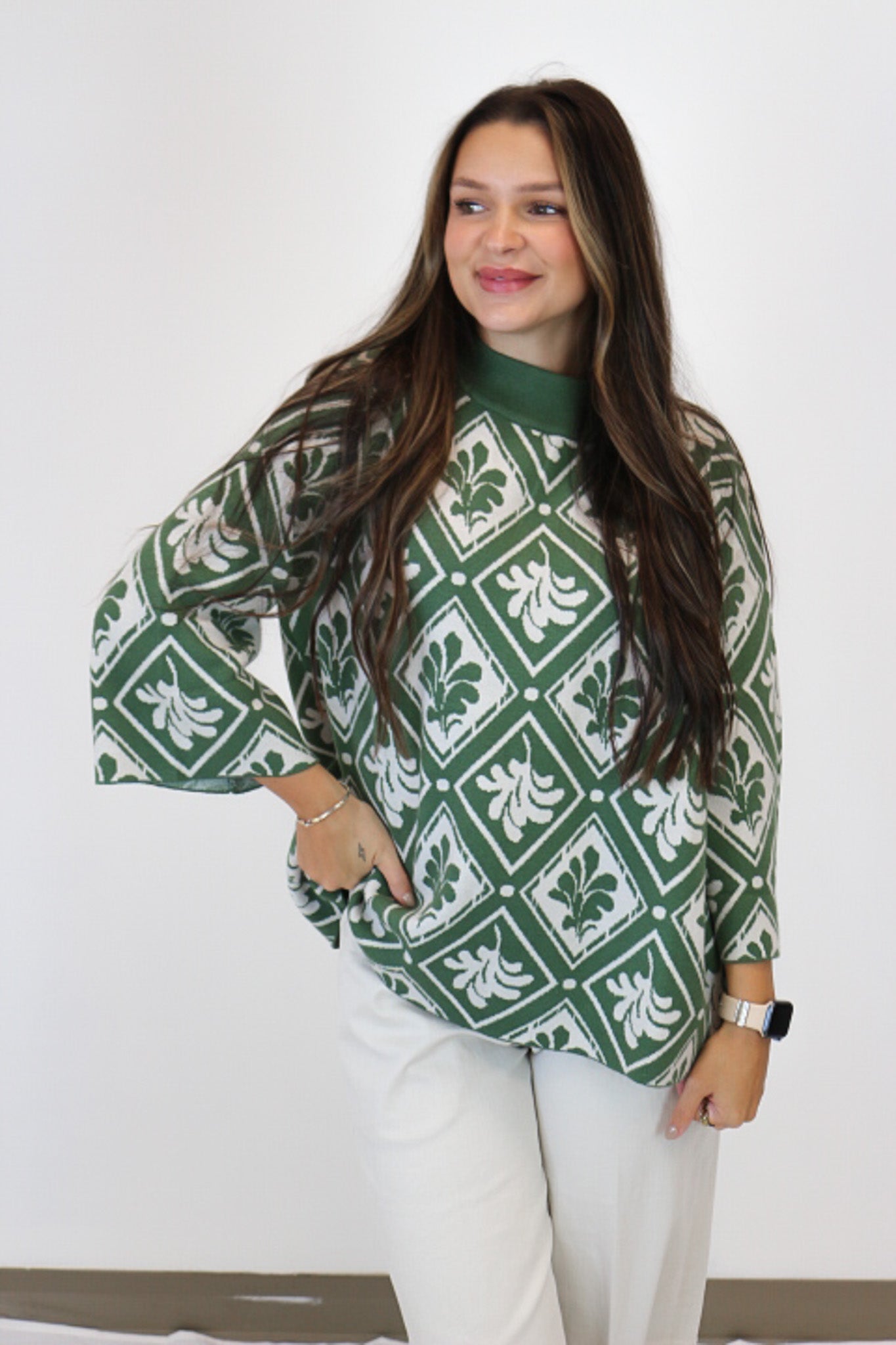 As It Happens Green Mock Neck Sweater