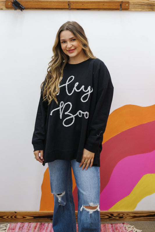 Hey Boo Black Halloween Sweater