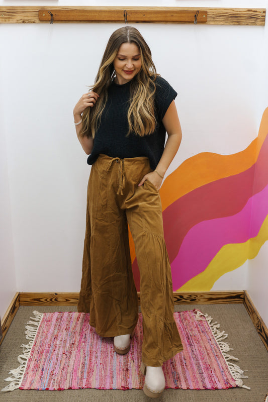 Caught My Eye Corduroy Camel Brown Flare Pants