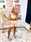Yellow ditsy floral print double layer biker shorts
