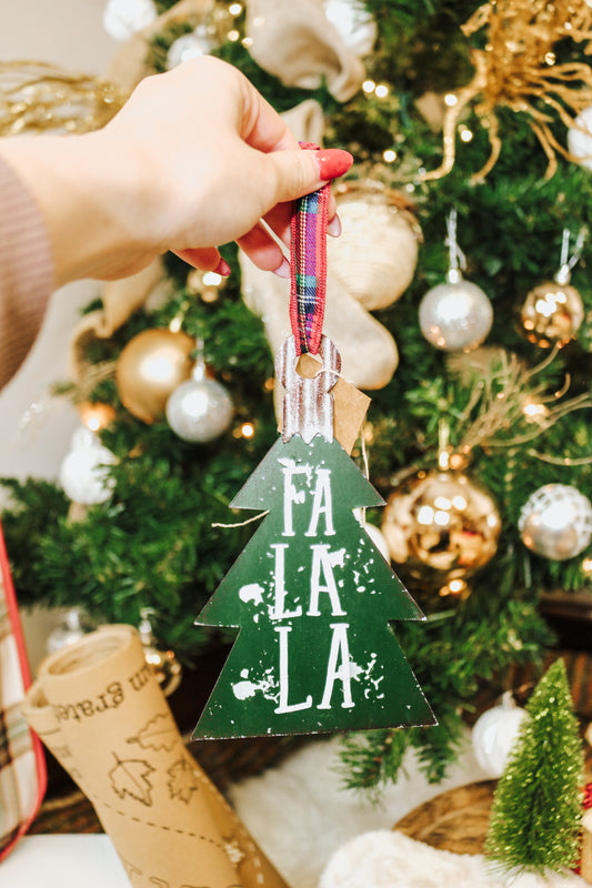 Fa La La Green Tree Metal Ornament