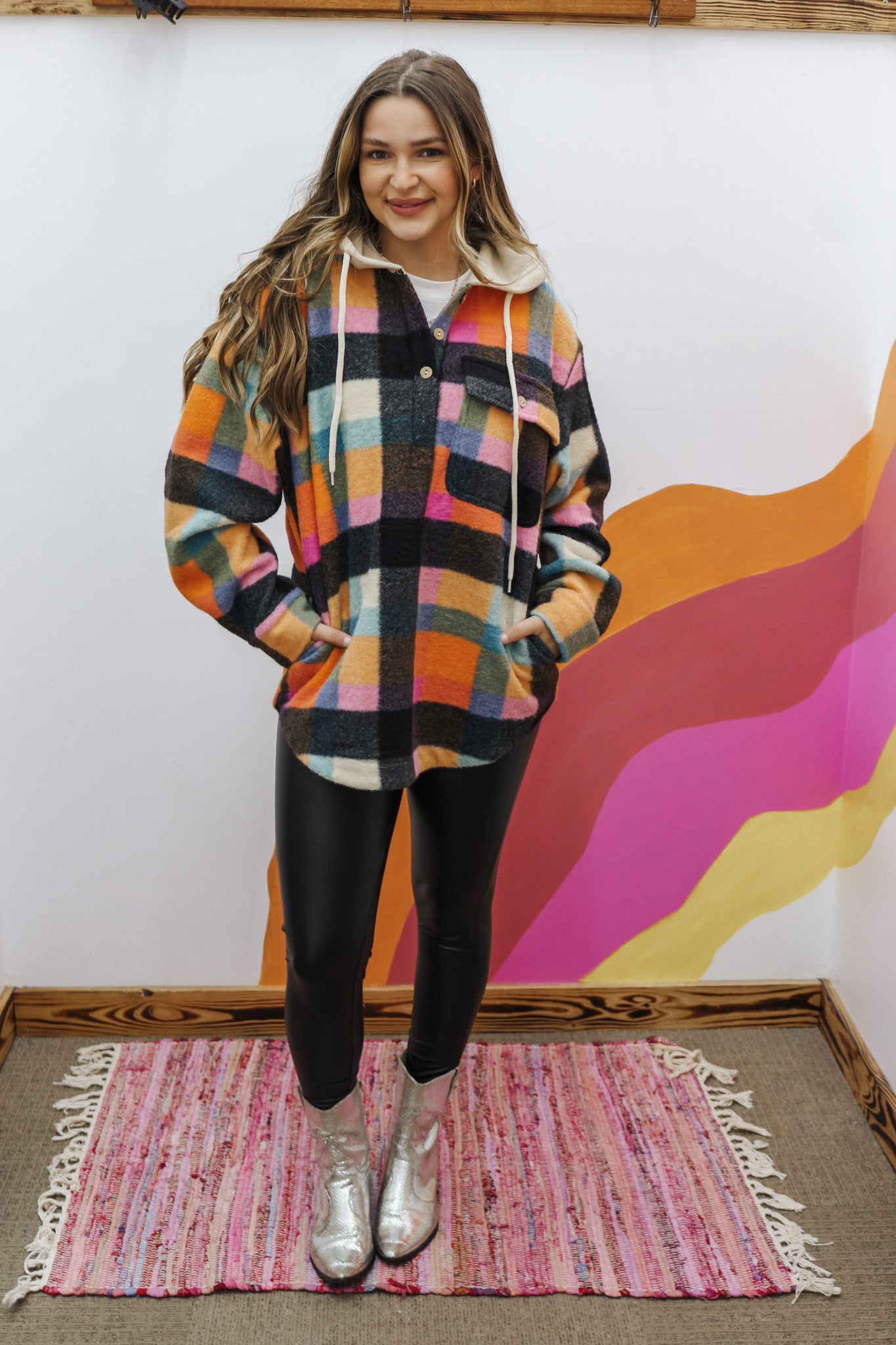 Bonfire Bliss Fleece Multi Color Plaid Hoodie