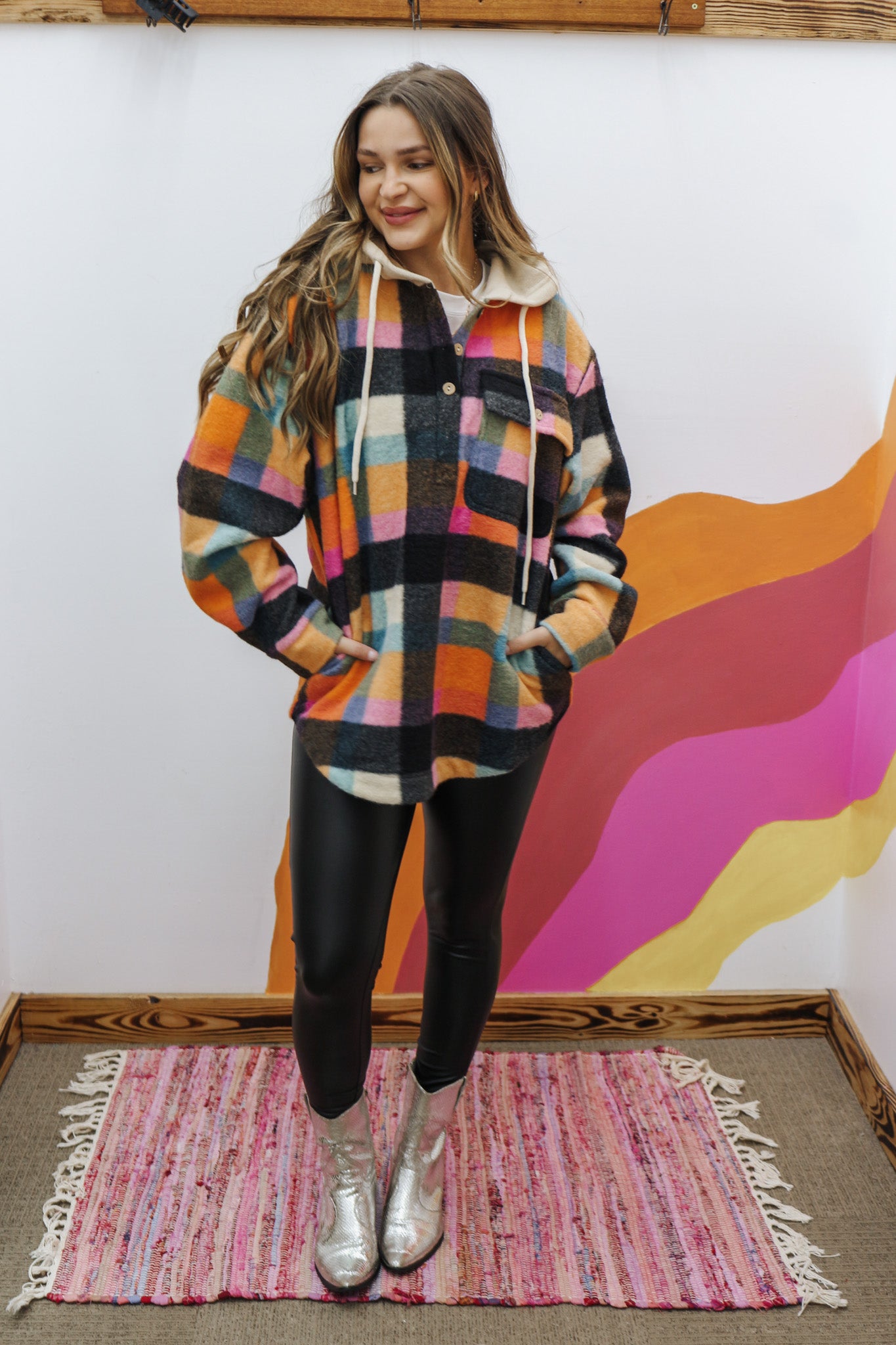 Bonfire Bliss Fleece Multi Color Plaid Hoodie