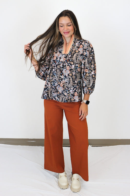 Peaceful Feeling Black Floral Blouse