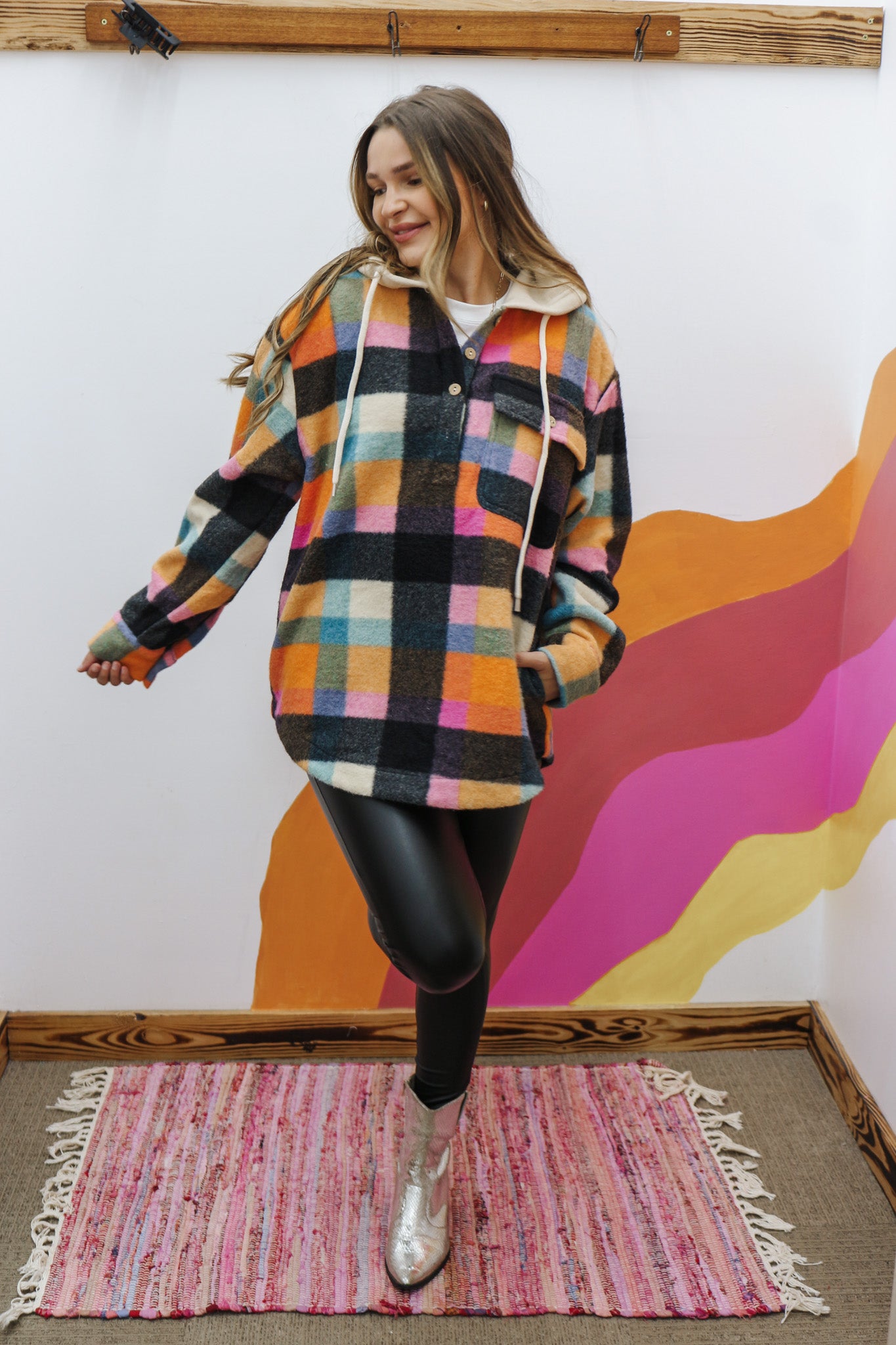 Bonfire Bliss Fleece Multi Color Plaid Hoodie