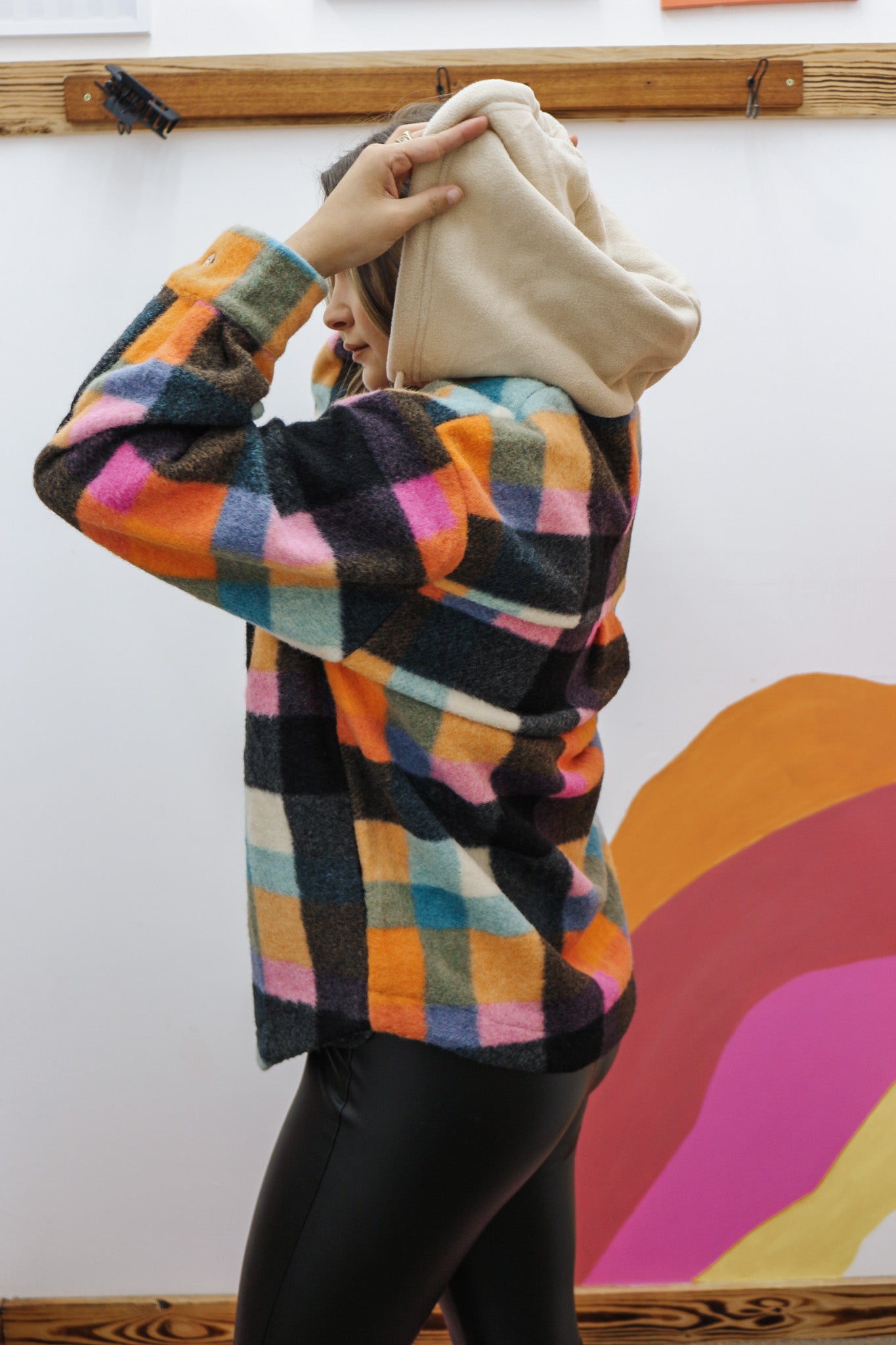 Bonfire Bliss Fleece Multi Color Plaid Hoodie