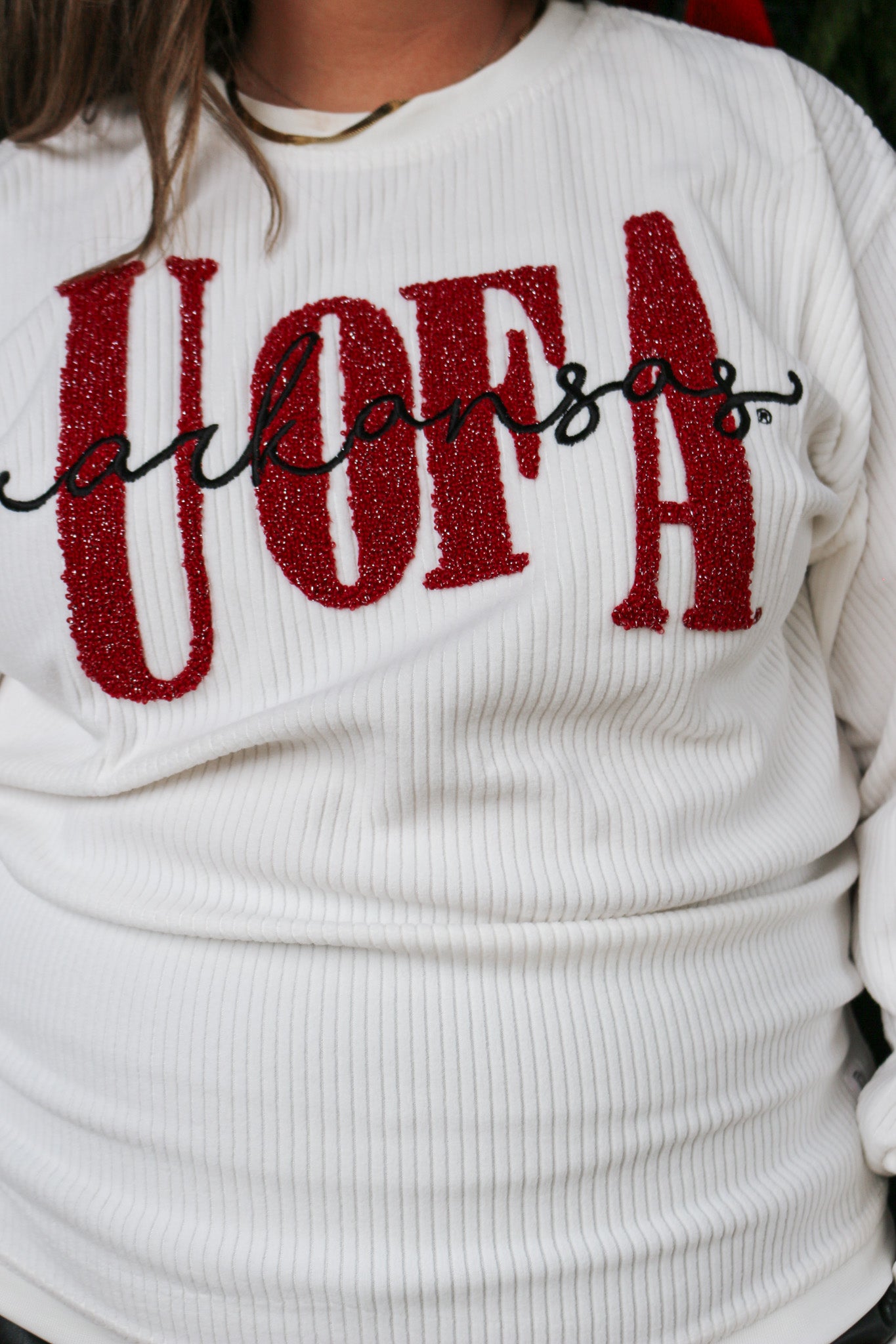 U of A Arkansas Razorback Corduroy Ivory Sweatshirt