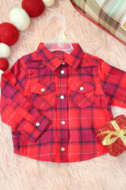 Red Plaid Little Girl's Western Snap Shirt Flannel