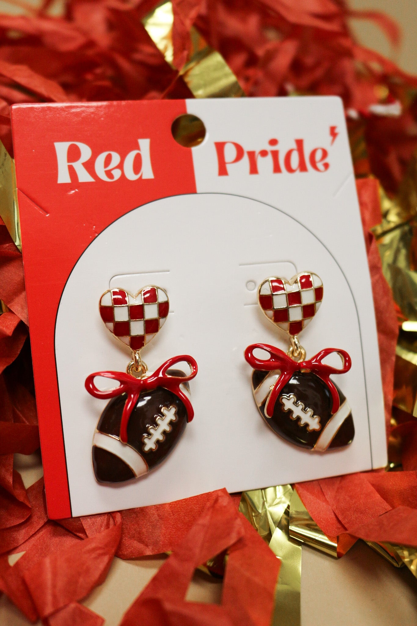 Bow Football Game Day Stud 1.5 inch Earrings