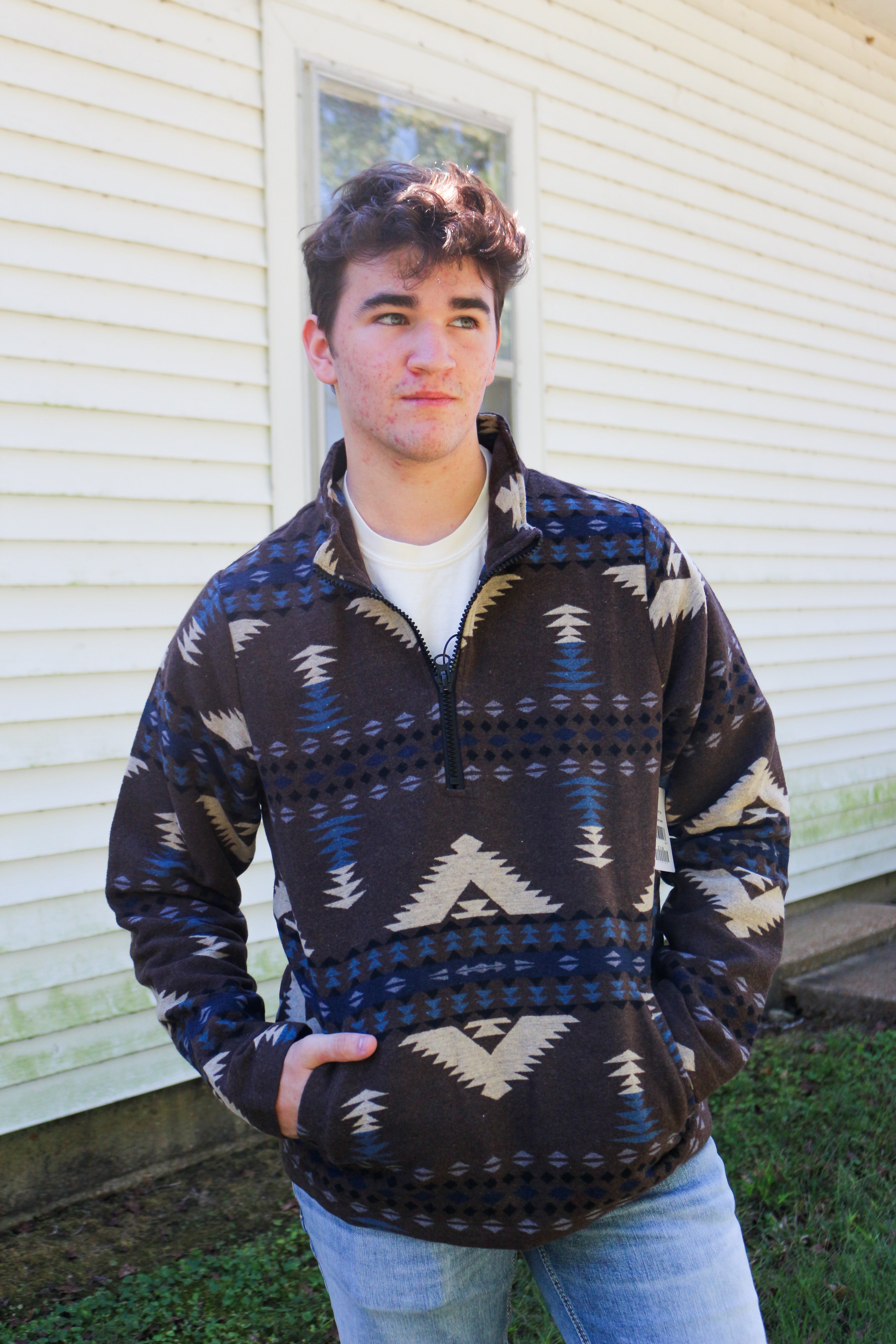 Brown Tribal Quarter Zip Pullover Dales Clothing Inc