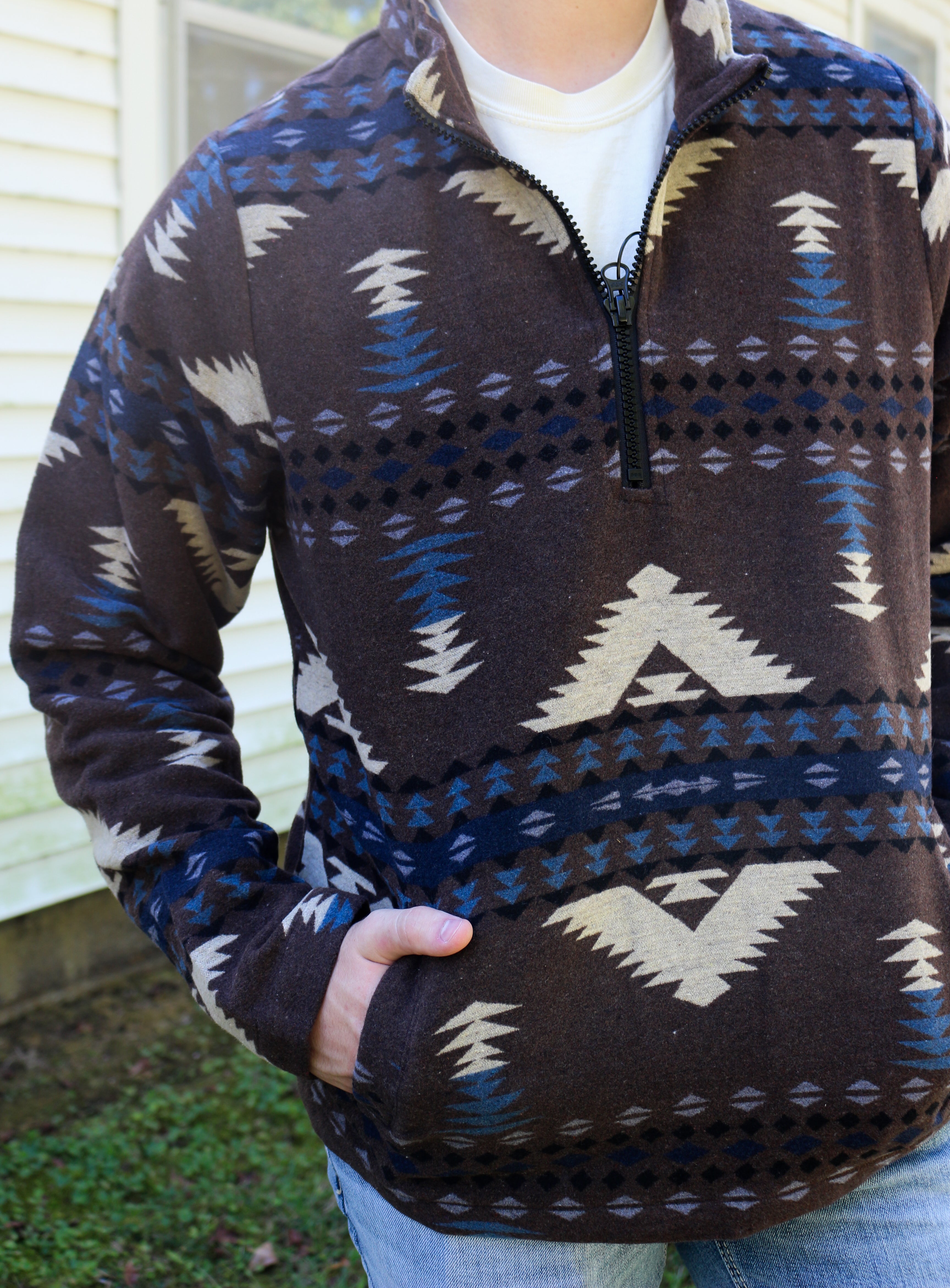 Brown Tribal Quarter Zip Pullover