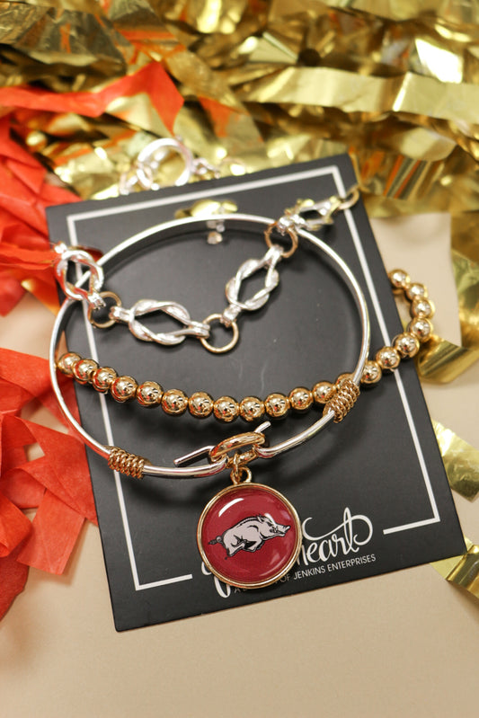 Arkansas Razorbacks Two Tone Link Triple Bracelet Stack