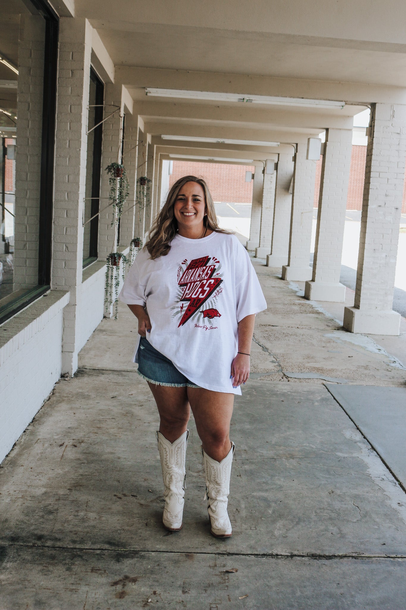 White Arkansas Razorback Lightning Bolt Tee