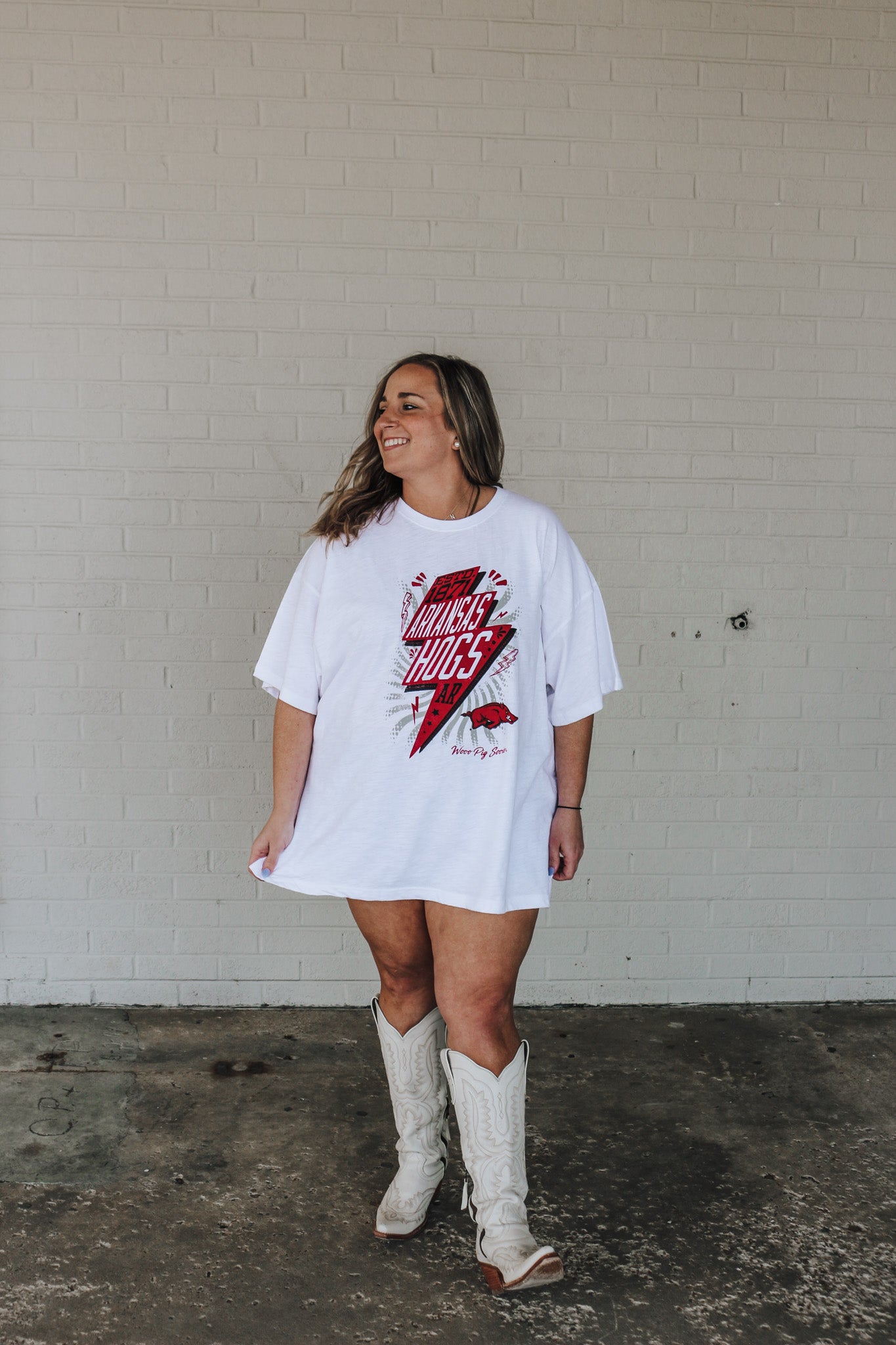 White Arkansas Razorback Lightning Bolt Tee