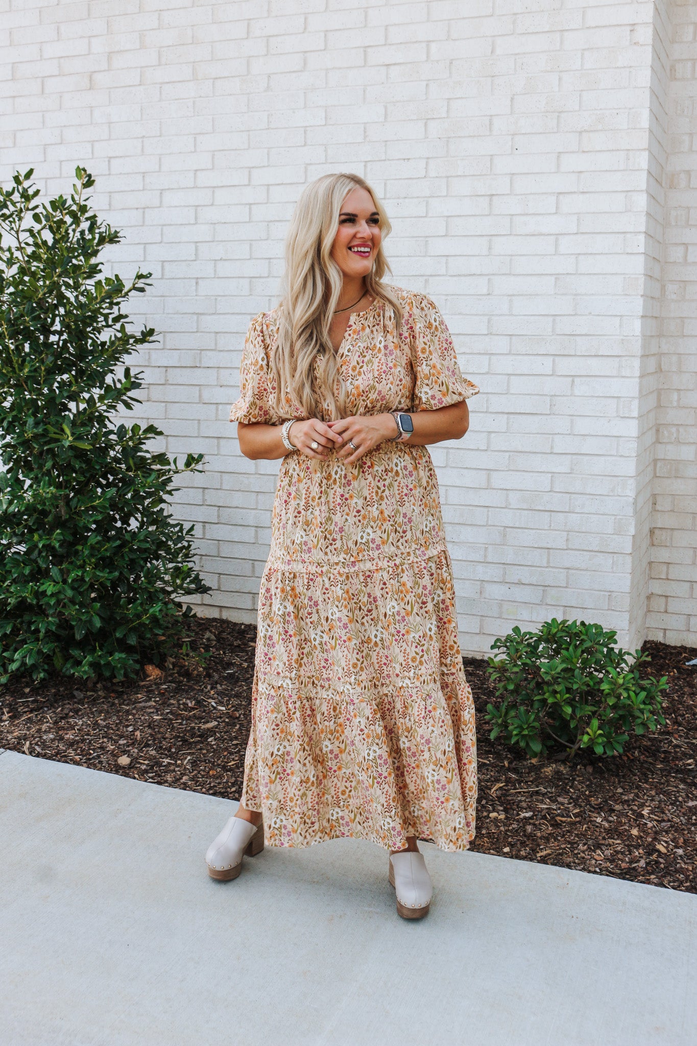 Field Of Wonders Tan Floral Maxi Dress