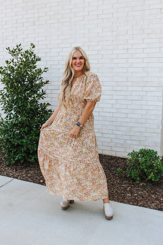 Field Of Wonders Tan Floral Maxi Dress