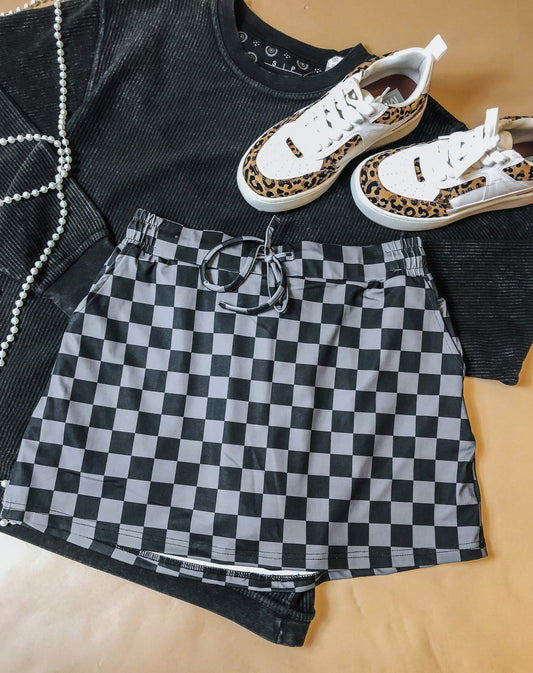 Feeling Fearless Black Checkered Skirt