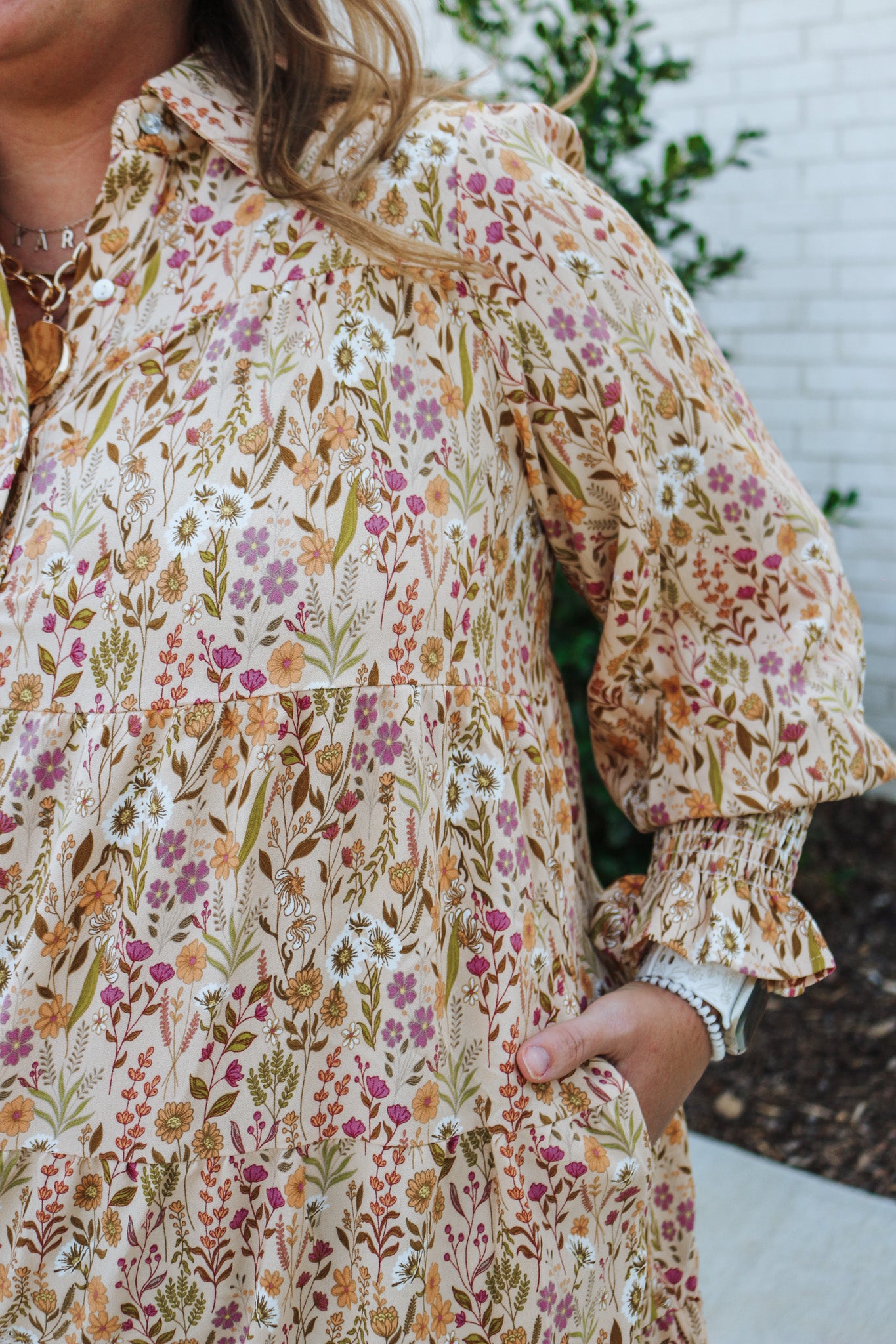 Crisp Mornings Tan Floral Dress