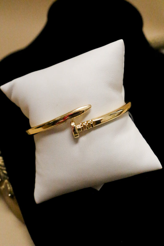 Gold Hinged Nail Bangle Bracelet