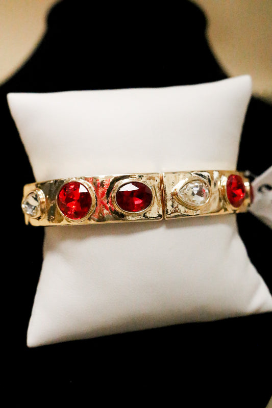 Gold Red Clear Crystal Stretch Bracelet