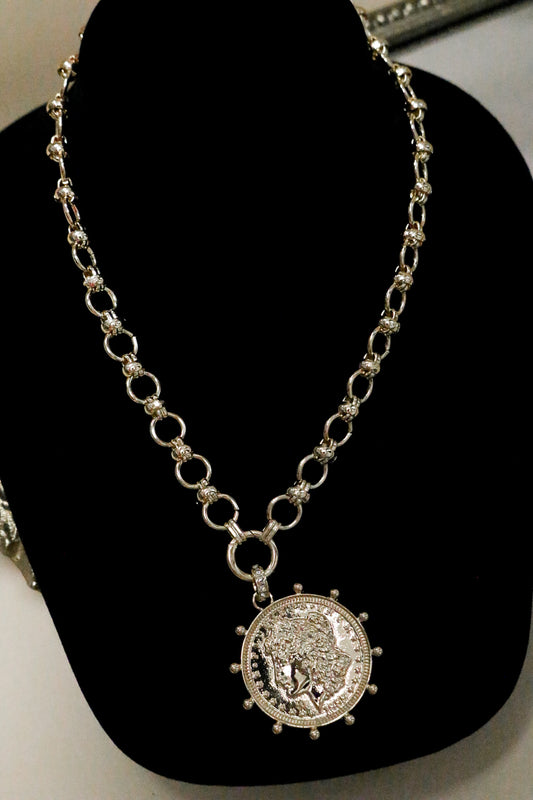 Gold Chain Hammered Coin Charm 16"-18" Necklace