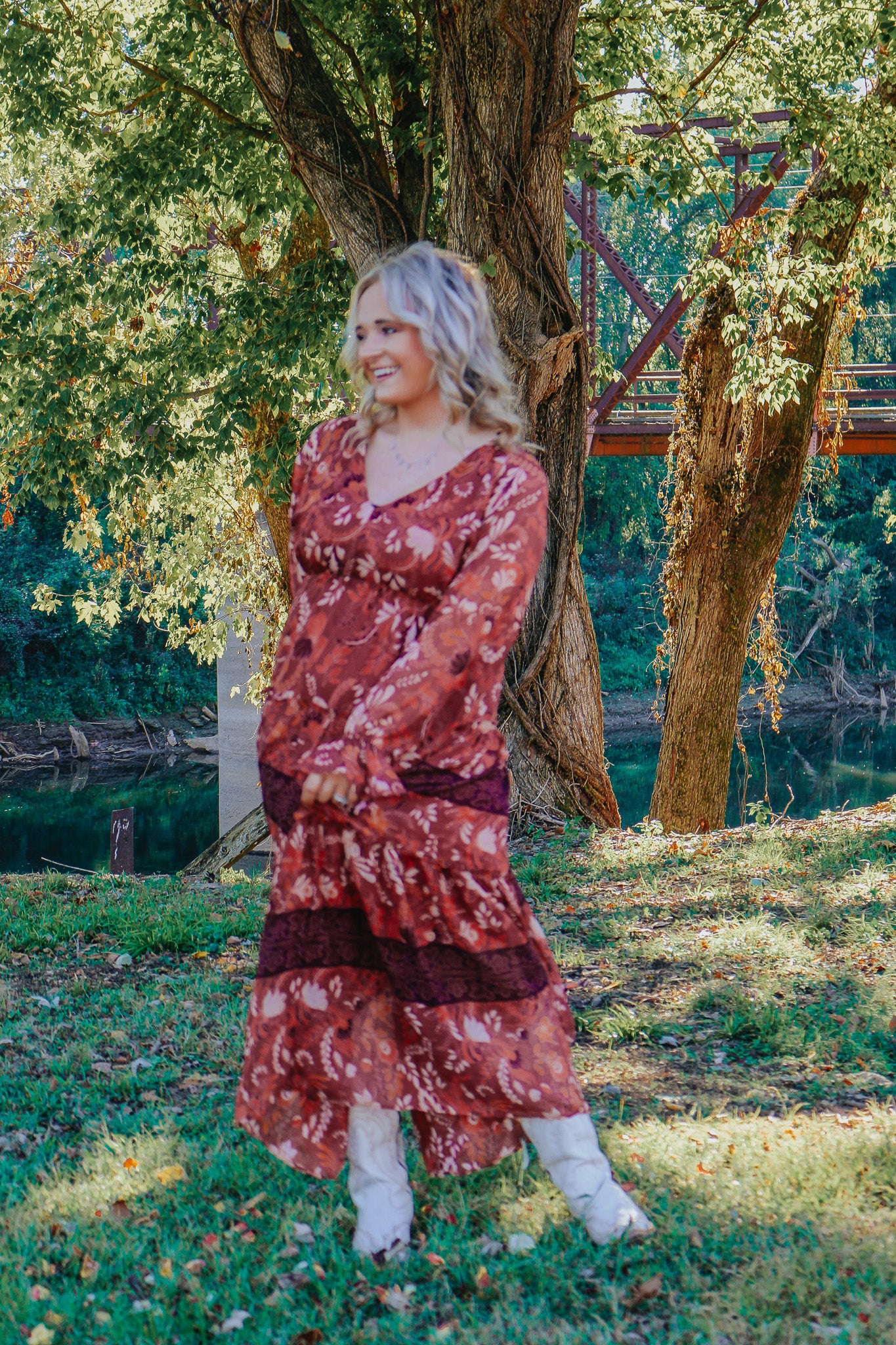 Fallin' For You Rust Floral Dress