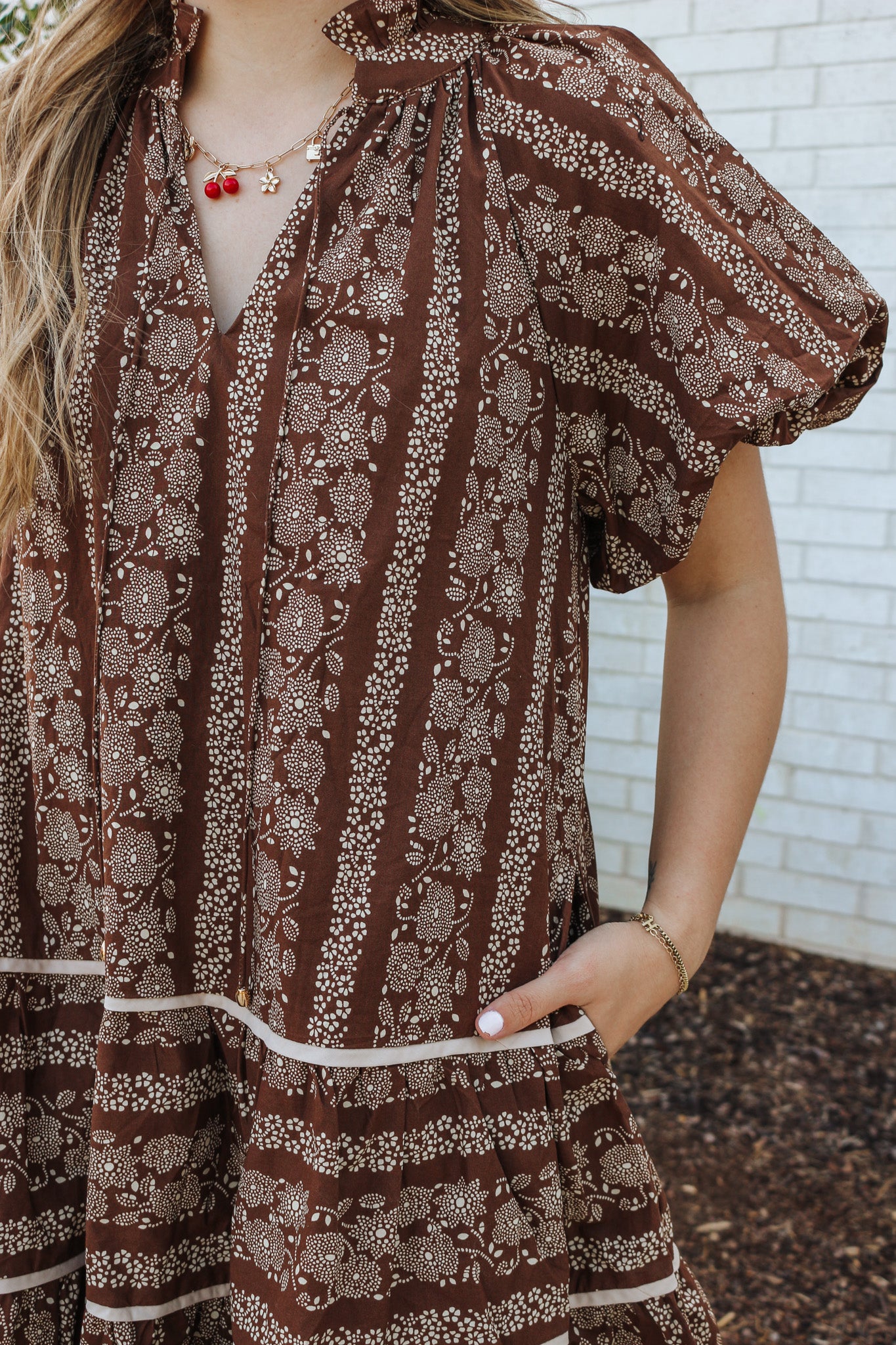 Small Town Rumor Brown Floral Dress