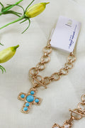 Gold Open Chain Cross Pendant Bracelet