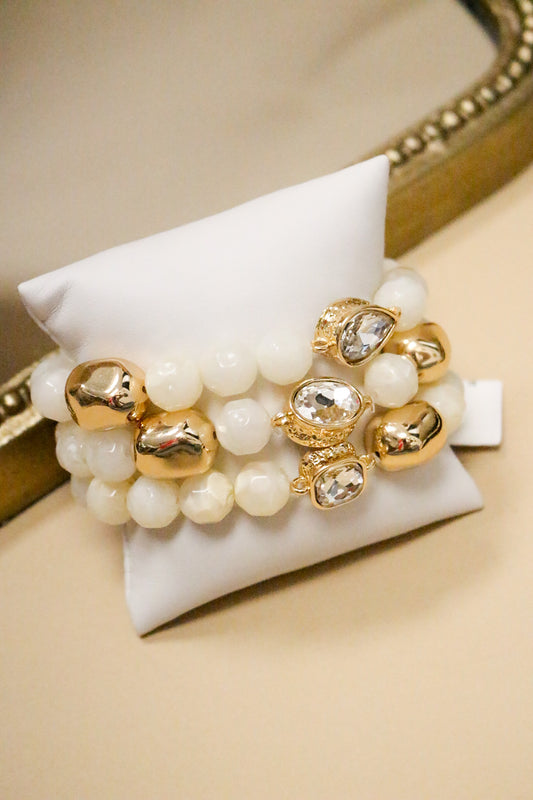 Gold Stone Set of 3 Stretch Bracelets