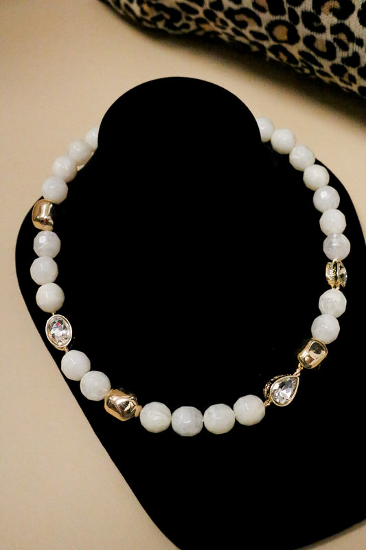 Cream Stone Gold With Rhinestone 16"-18" Necklace
