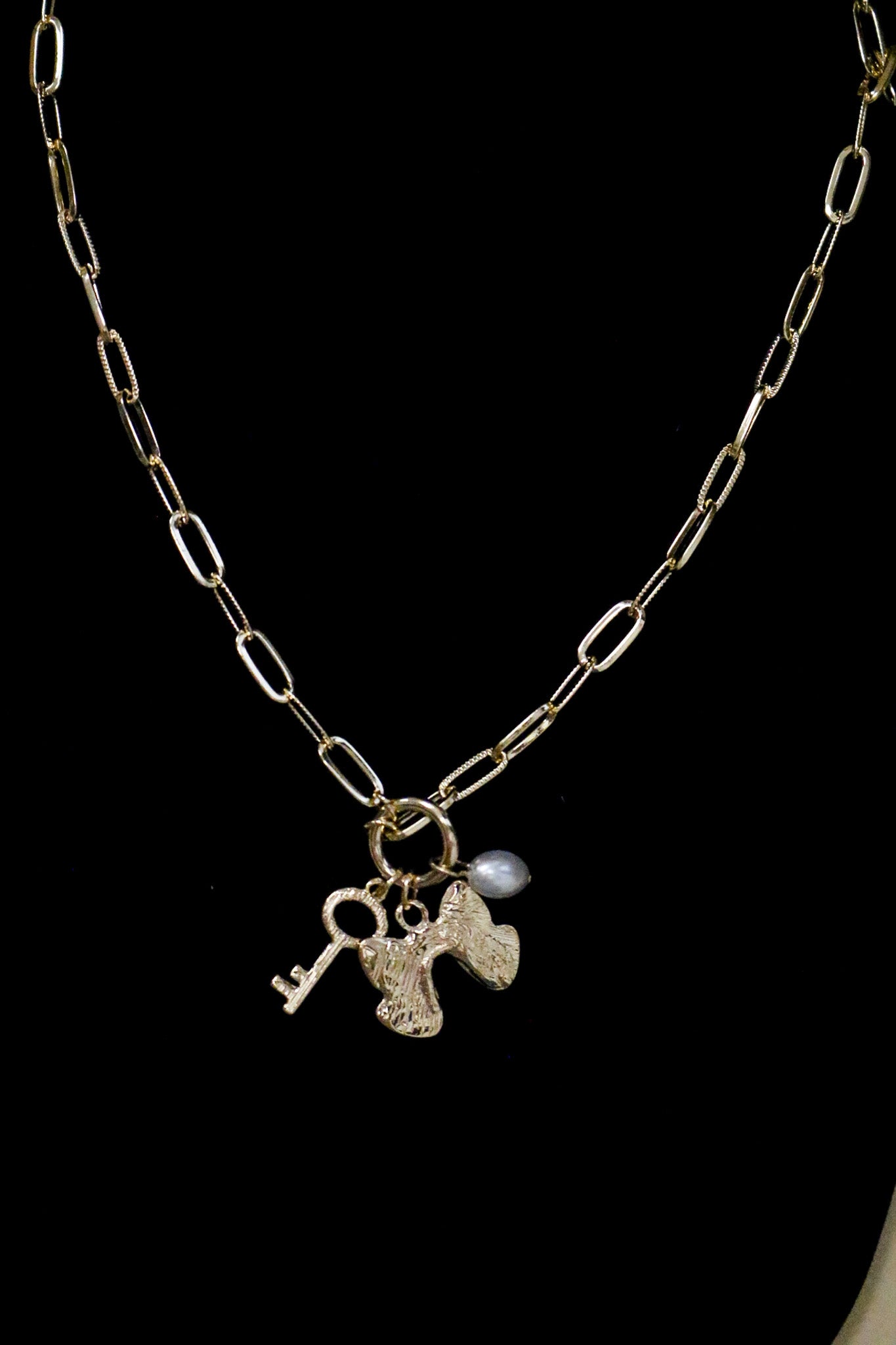 Gold Open Chain Bow Charm 16"-18" Necklace