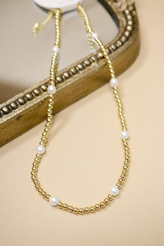 Waterproof Stainless-Steel Gold 4MM Beaded Pearl 16"-18" Necklace