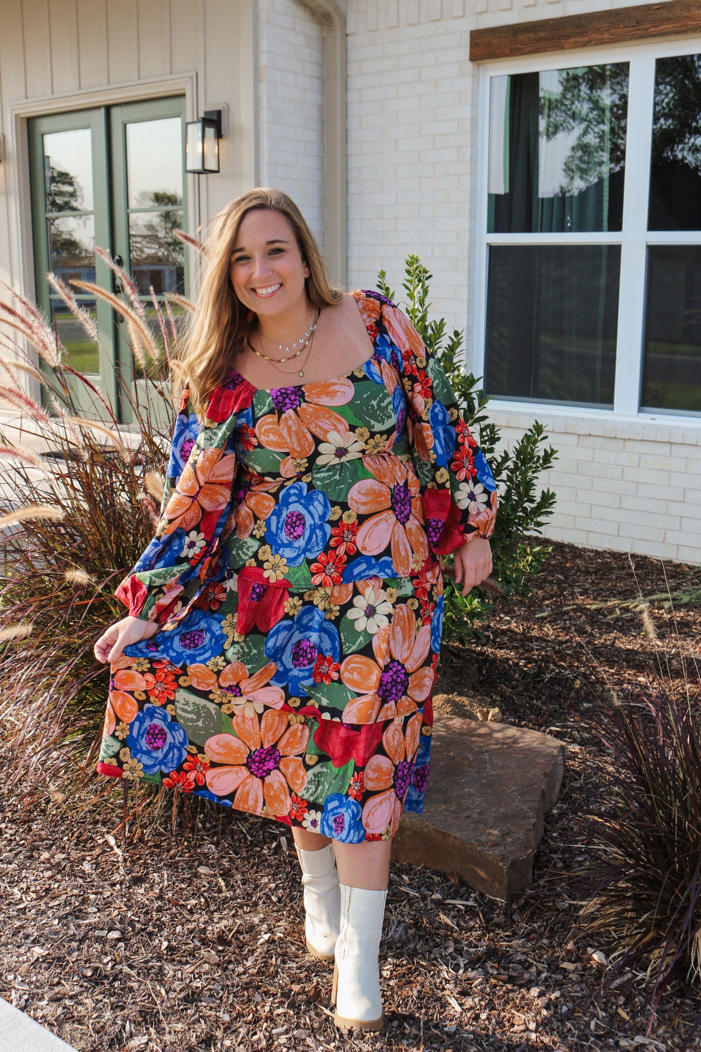 Flourish In Fall Black Multi Floral Midi Dress