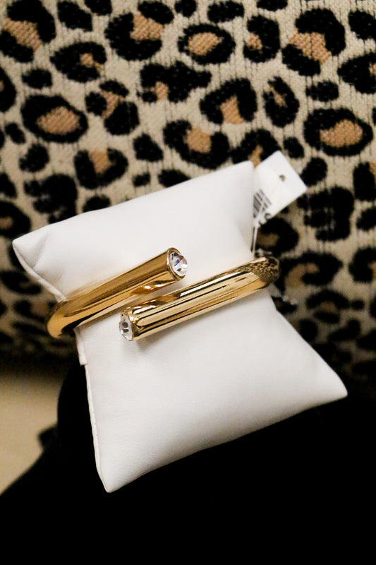 Gold Metal Hinged Rhinestone Cuff Bracelet