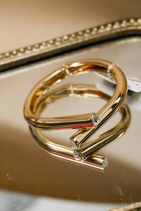 Gold Metal Hinged Rhinestone Cuff Bracelet