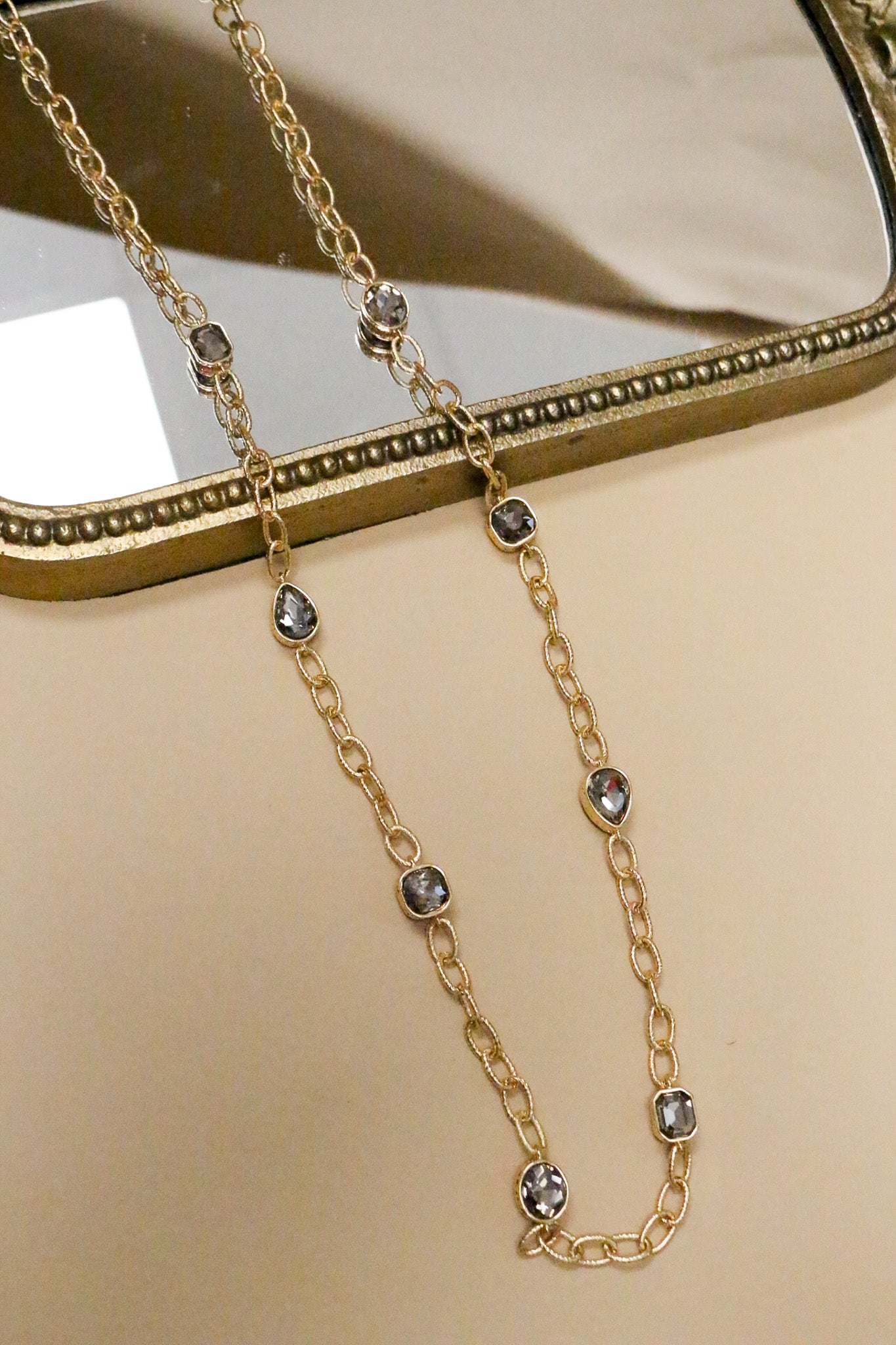 Gold Open Chain Black Diamond Stones 32" Necklace