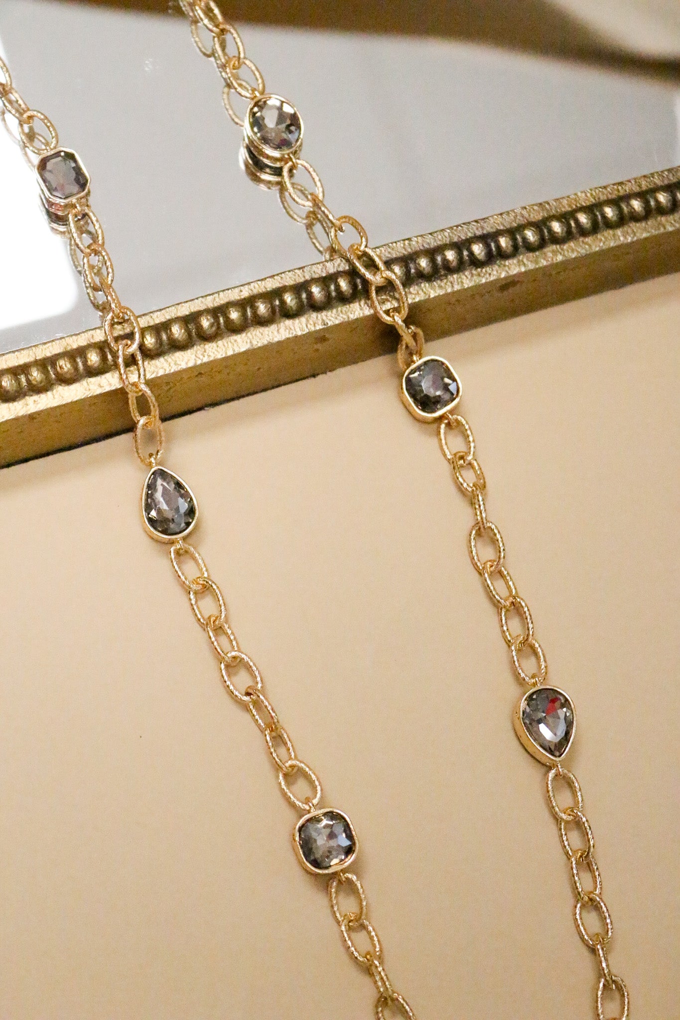 Gold Open Chain Black Diamond Stones 32" Necklace